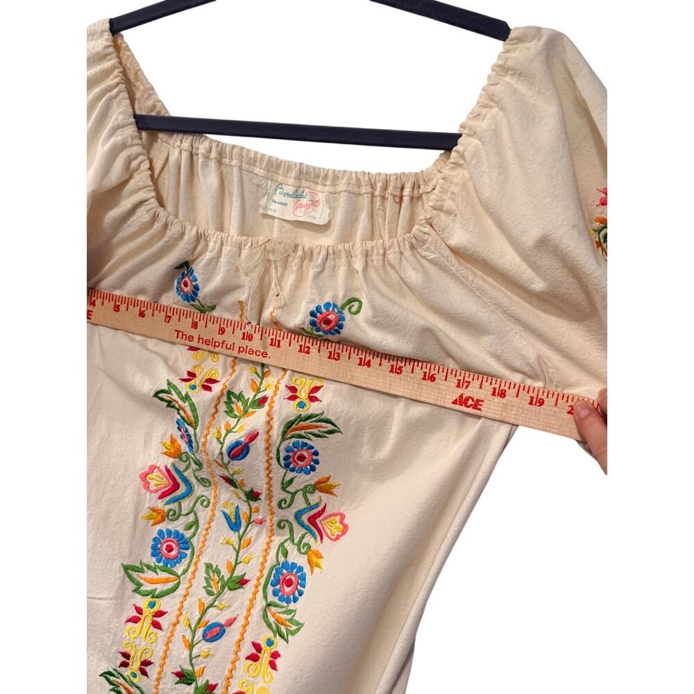 Vintage Mary Vi BARBADOS Floral Embroidered Maxi Dress Mexico Folk Cotton MINT M - Picture 8 of 15